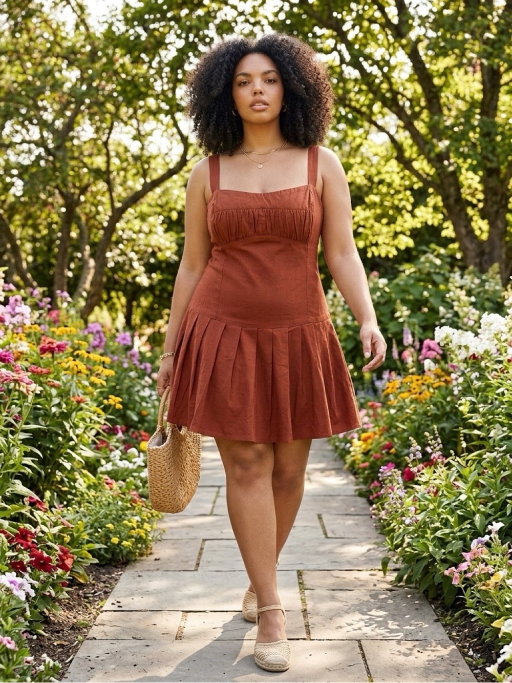 Free People Azaisa Rust Sleeveless Pleated Mini Dress